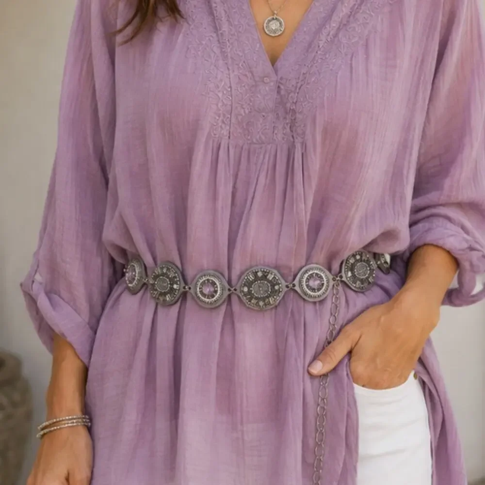 Chico’s Lavender Sparkle Jeweled Chain Belt S/M Rhinestone Leather NWT Boho